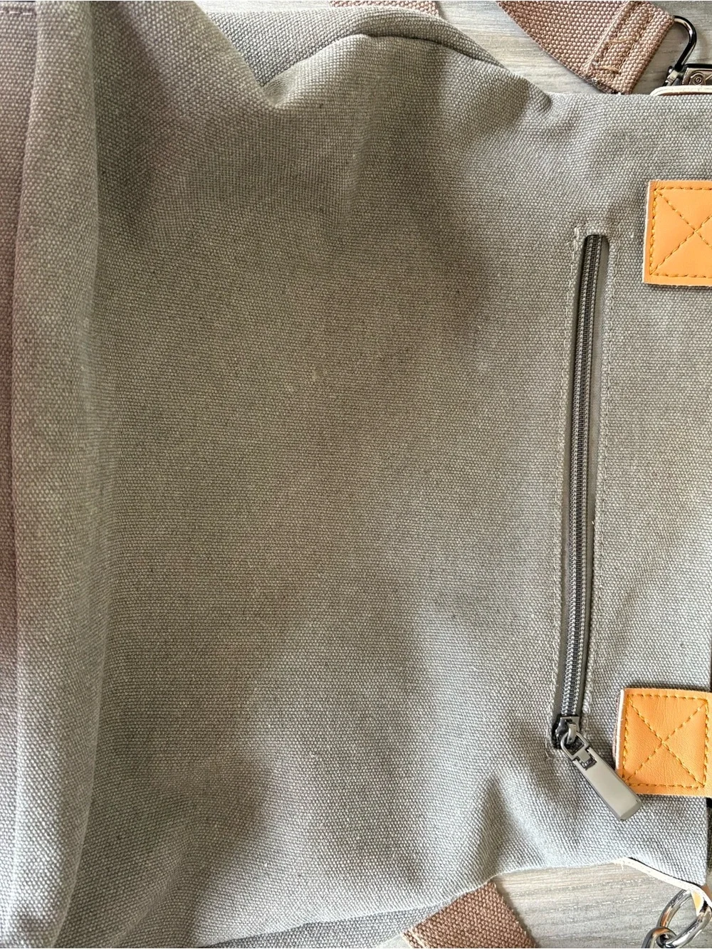 Canvas Tote Crossbody Bag in Gray with Brown Straps